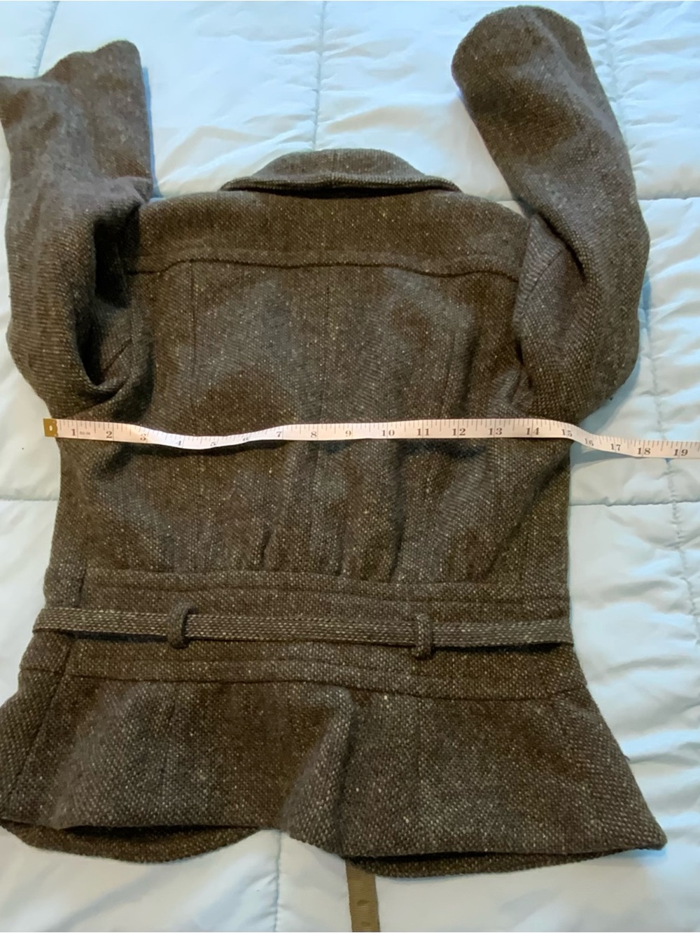 Banana Republic Petite 2P Green Brown Wool Blend Tie-Belt Lined Peplum Jacket - Picture 5 of 8